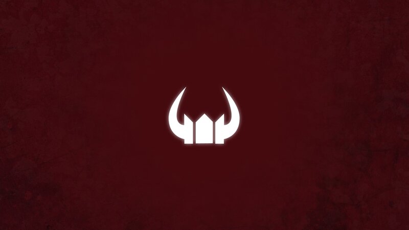 white logo on red background