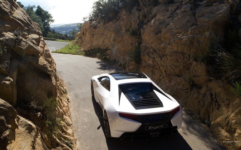 White Lotus Esprit on a mountain road