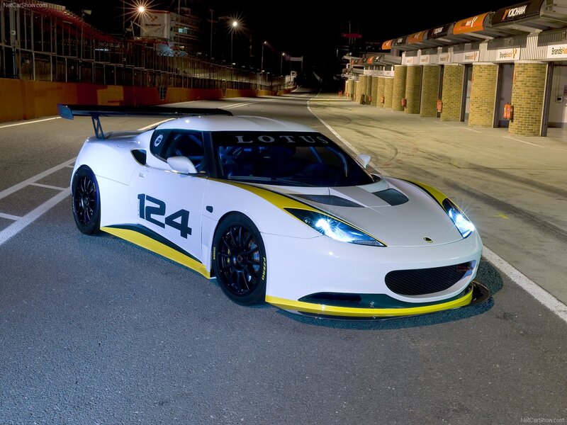 White Lotus race car at night