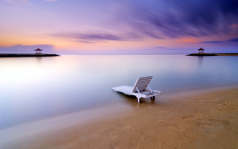 White Lounge Chair on Beach — Purple