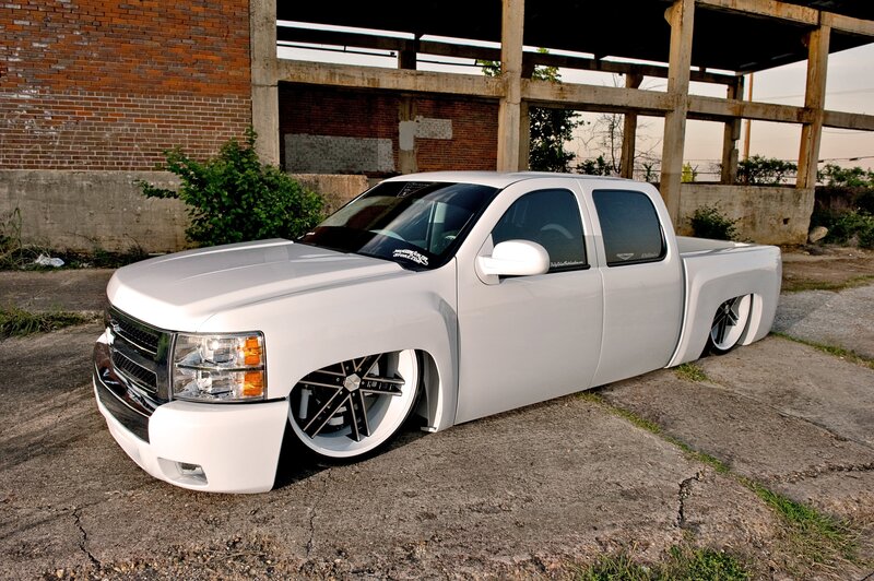 White Lowered Pickup Truck