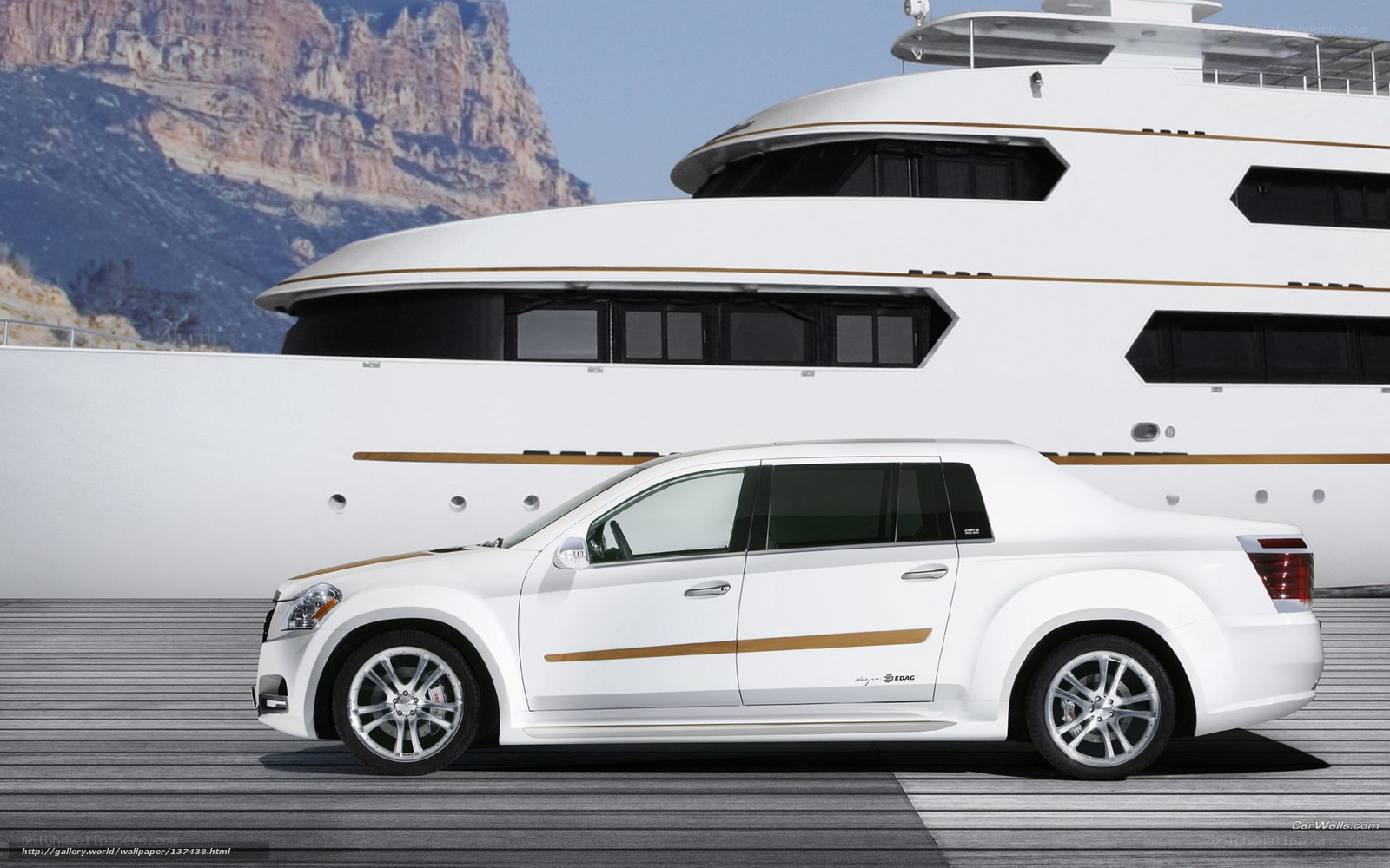 White luxury car and yacht