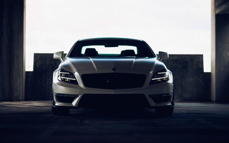 White Luxury Car — Dramatic, Photograph, Concrete Walls