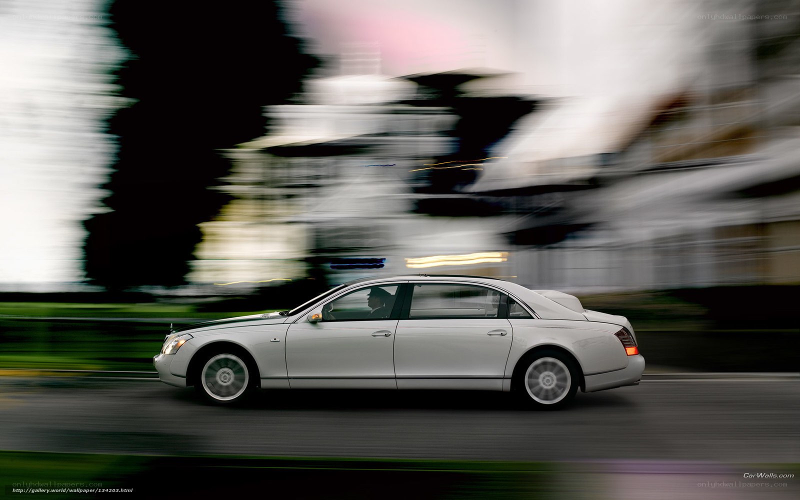 White luxury car in motion