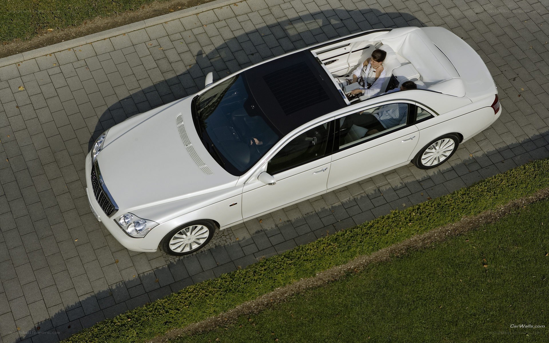 white luxury car with passengers