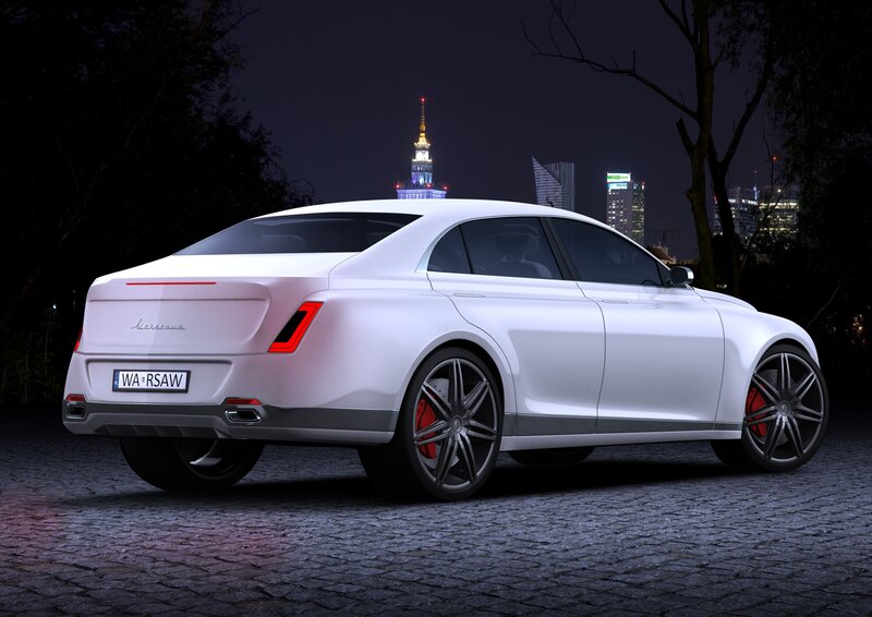 White Luxury Sedan — Dramatic, Night