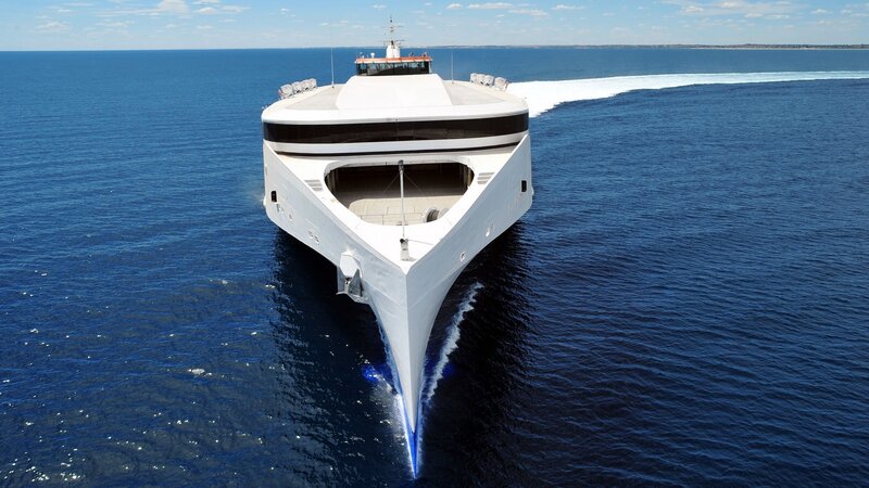 White Luxury Yacht — Blue, Serene, Afternoon, Photograph, Ocean, Sky