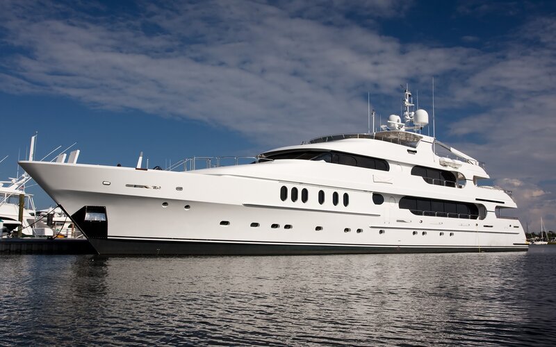 White luxury yacht in marina