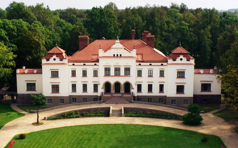 White Mansion with Red Roof