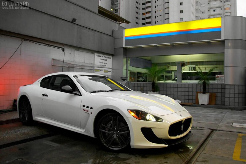 White Maserati at car wash