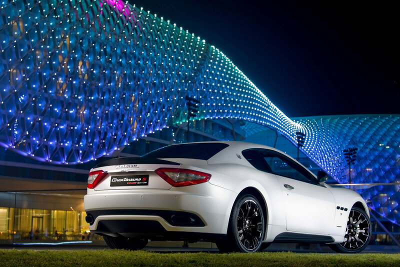 White Maserati at night