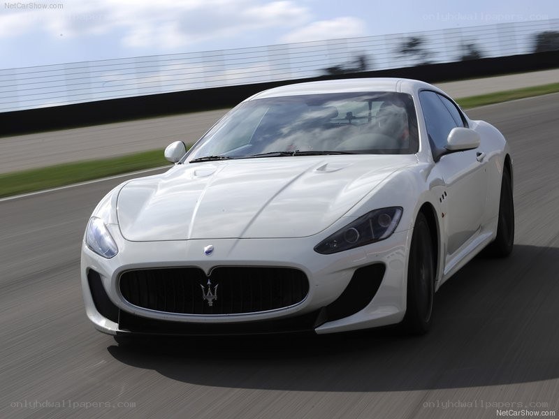 white Maserati on a racetrack