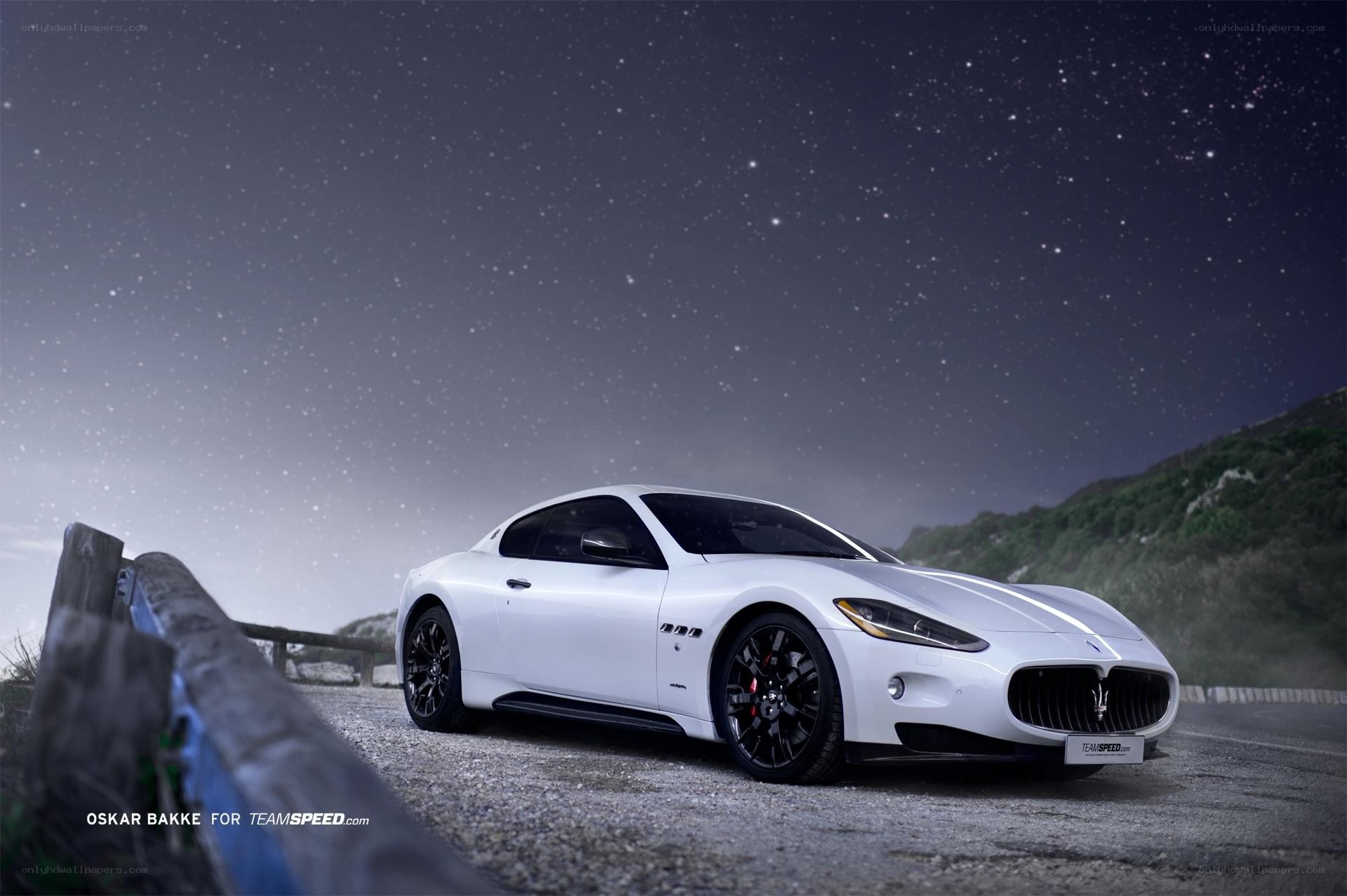 White Maserati on a starry night