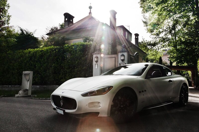 White Maserati on a sunny day