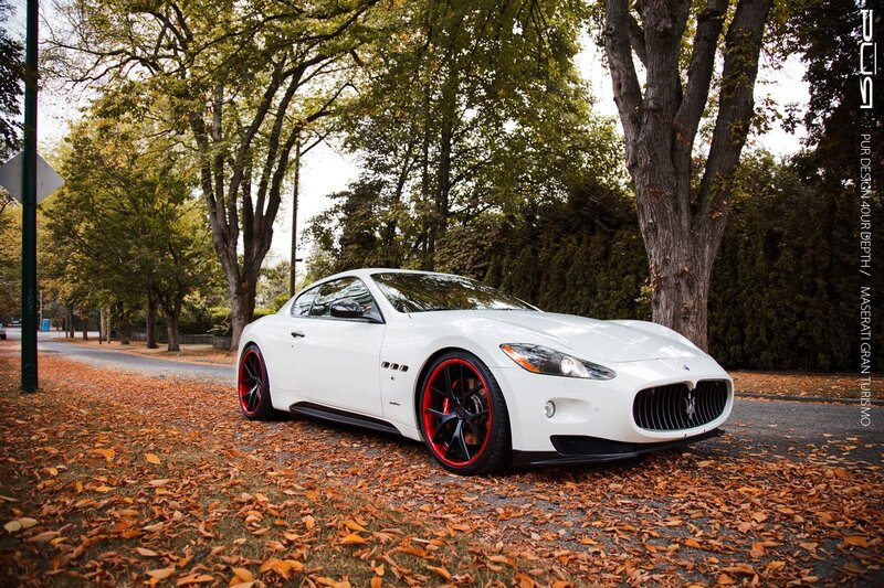 White Maserati on autumn street