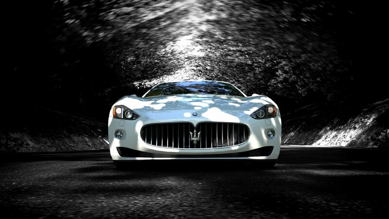white maserati on dark road