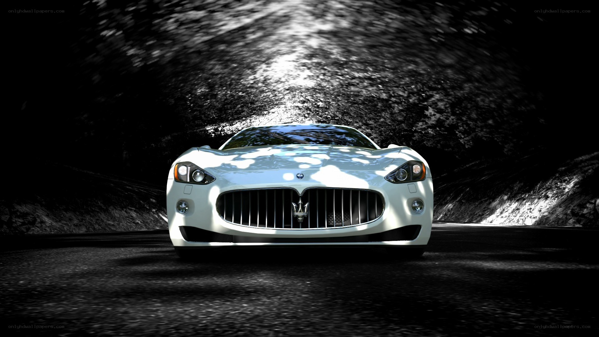 white maserati on dark road