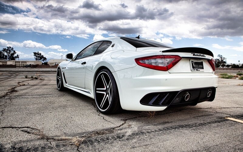 White Maserati Sports Car — Dramatic, Afternoon