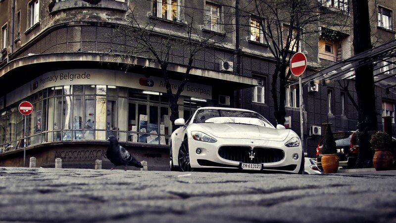 White Maserati Sports Car — Gray
