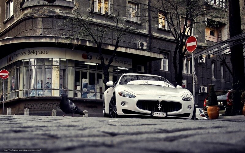 White Maserati Sports Car — Gray, Urban