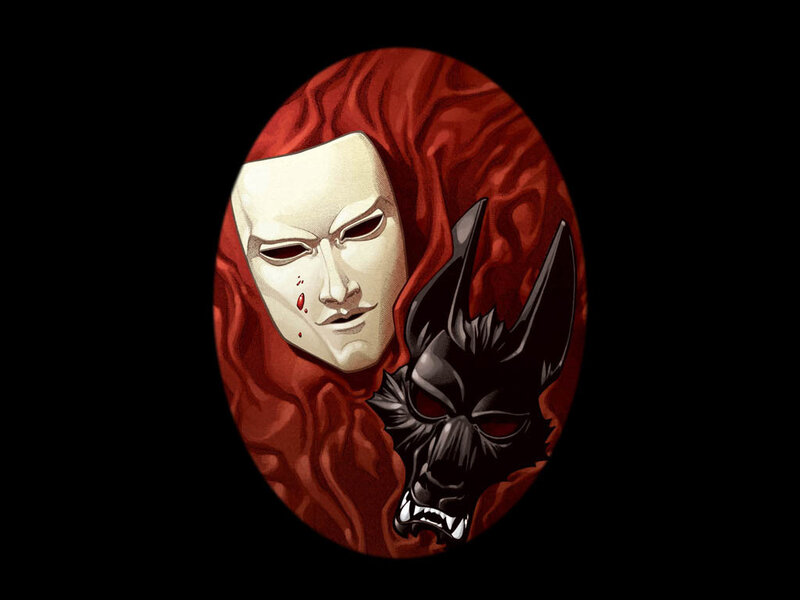 White Mask and Black Wolf Head