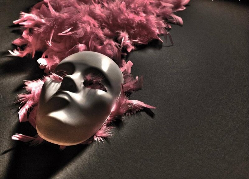 White Mask with Pink Feathers