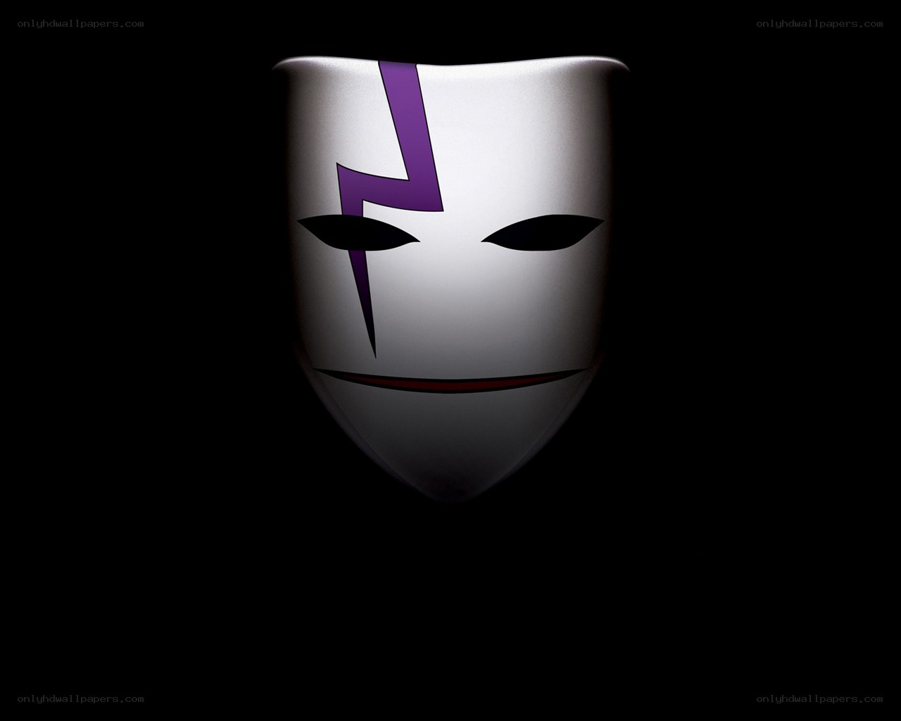 white mask with purple lightning