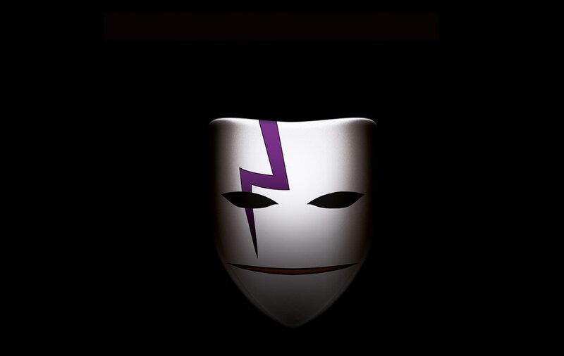 white mask with purple lightning
