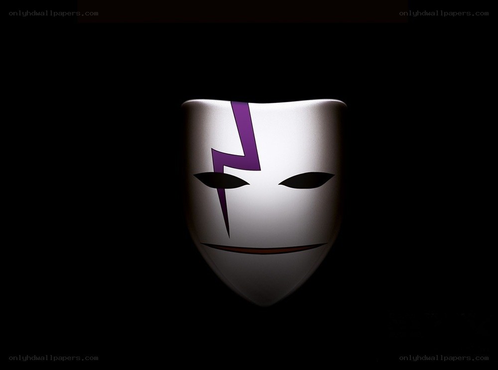 white mask with purple lightning