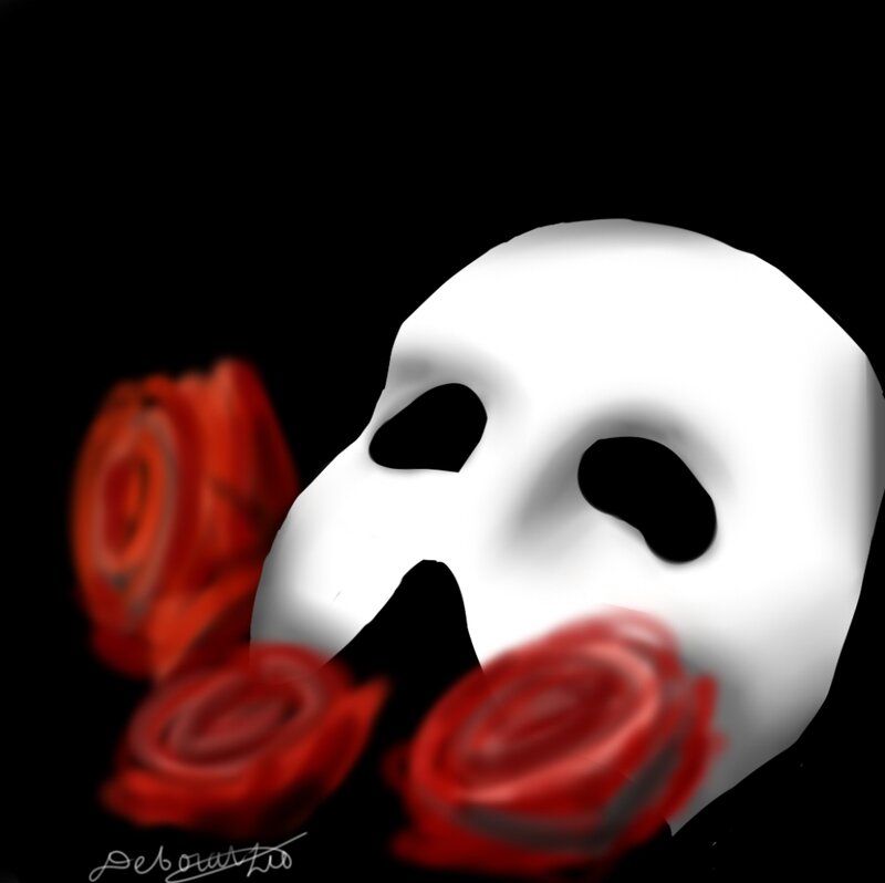 White Mask with Red Roses — Dramatic