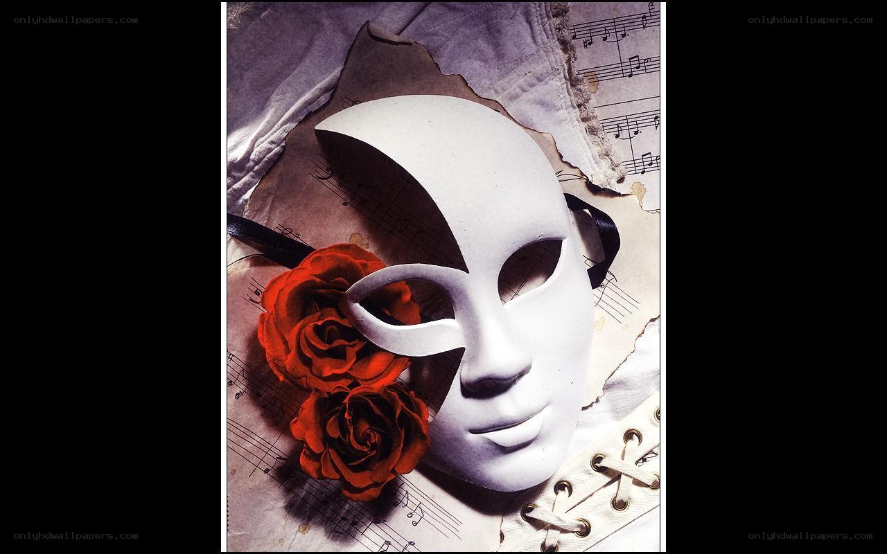 white mask with red roses