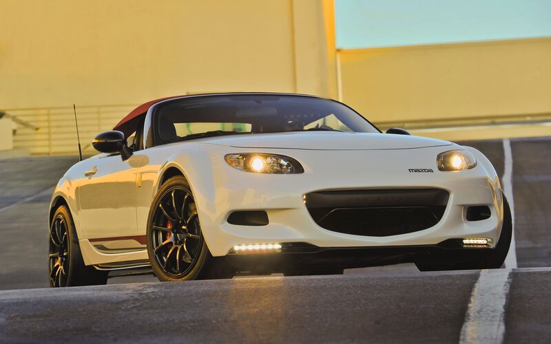 White Mazda Miata sports car
