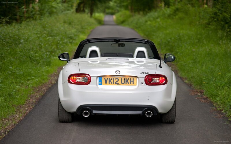 White Mazda MX-5 on a country road