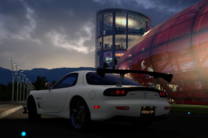 White Mazda RX-7 at dusk