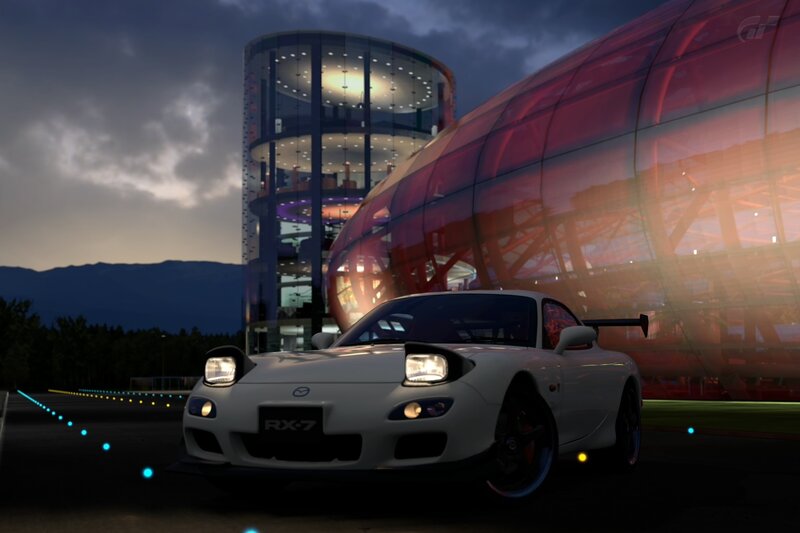 White Mazda RX-7 — Dramatic, Night, 3d Render