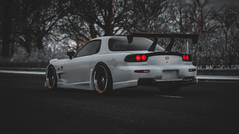White Mazda RX-7 — Dramatic, Night