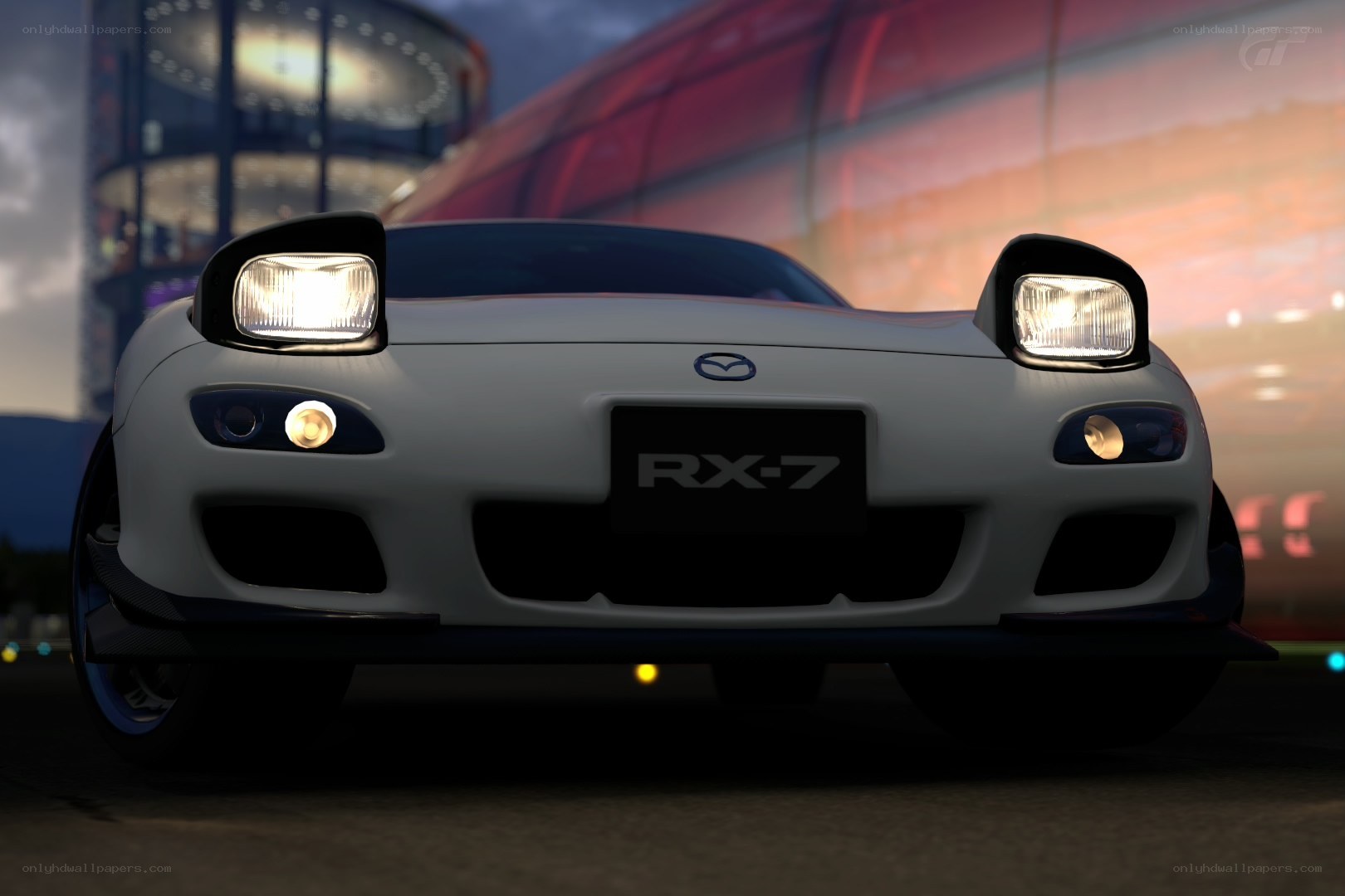 White Mazda RX-7 front view