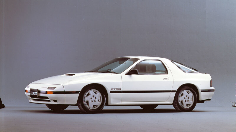 White Mazda RX-7 sports car