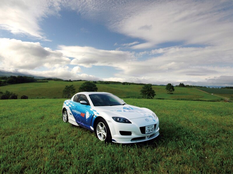 White Mazda RX-8 in a green field