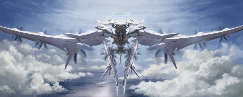 White Mecha Aircraft — Dramatic