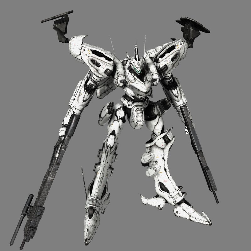 white mecha robot with weapons