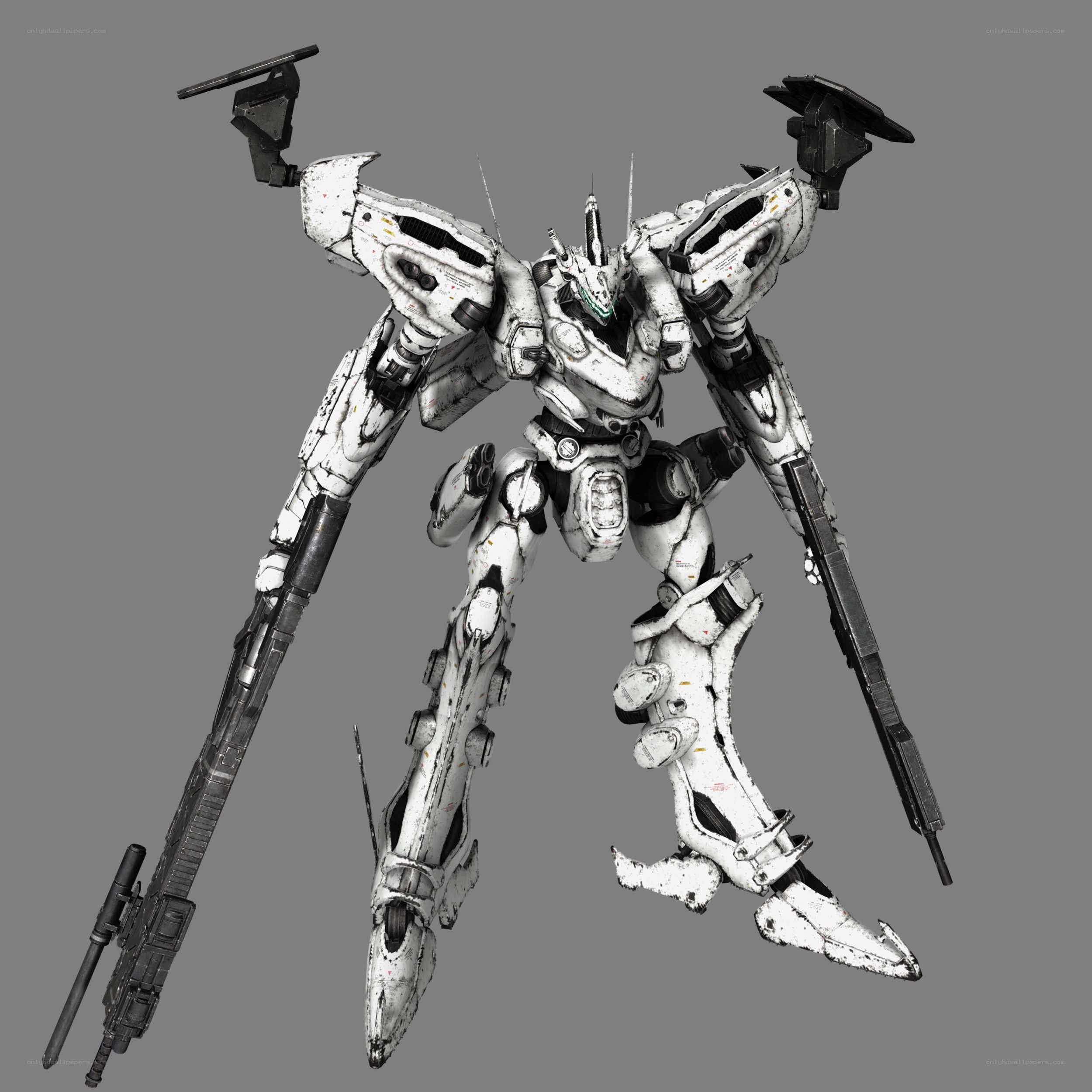 white mecha robot with weapons