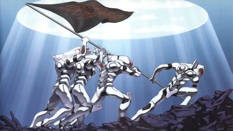 White Mechs Pulling Flag