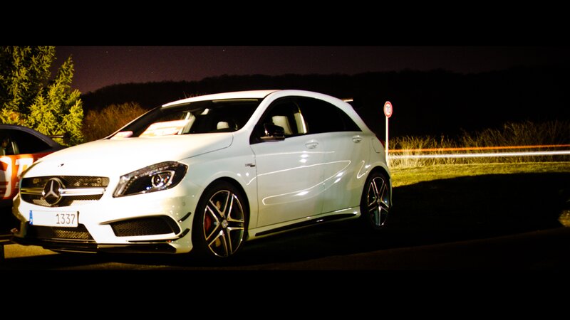 White Mercedes-AMG Car — Dramatic, Night