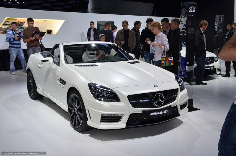 White Mercedes-AMG SLK on display