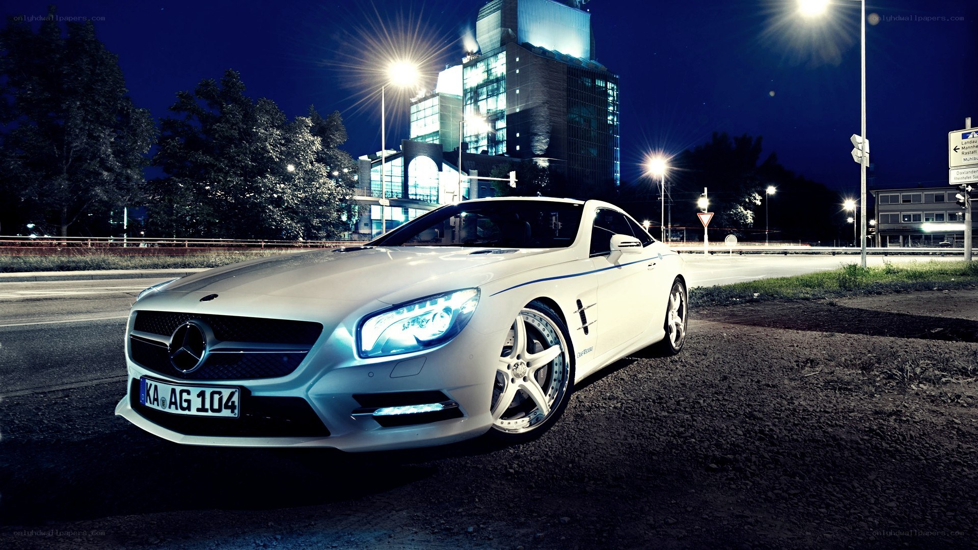white mercedes at night