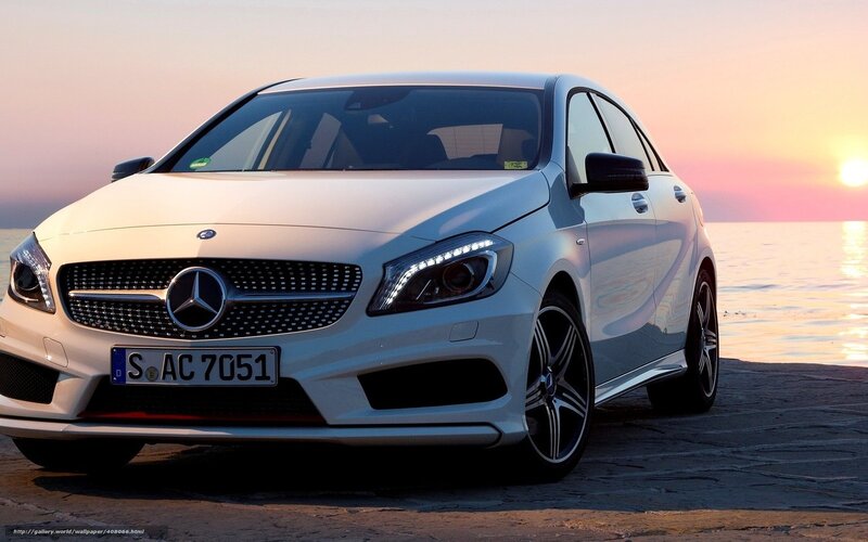 White Mercedes-Benz A-Class at sunset