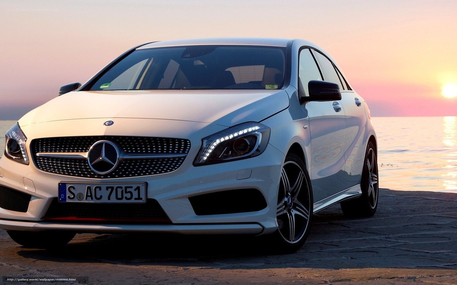 White Mercedes-Benz A-Class at sunset
