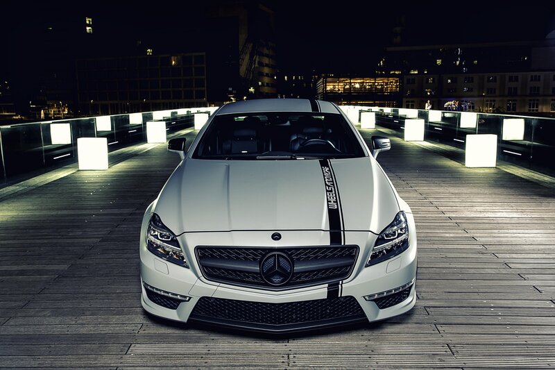 White Mercedes-Benz at night