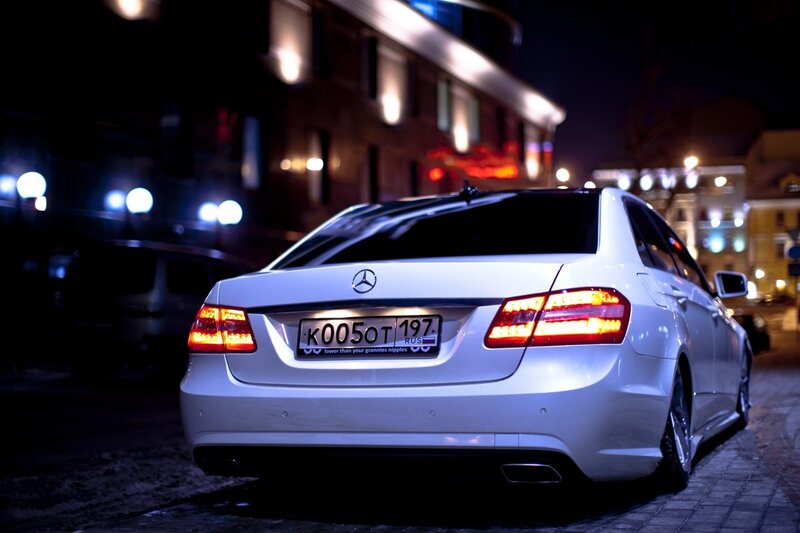 White Mercedes-Benz at night